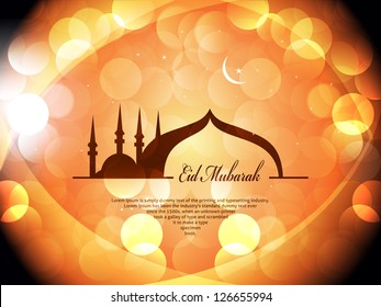 Abstract Beautiful Eid Mubarak Flyer Design with Nice Mosque and Stars, Eps 10