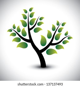 Abstract beautiful evergreen tree in a garden - vector graphic. The illustration represents pretty young tree with thick healthy green leaves