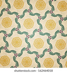 Abstract beautiful floral seamless pattern. Vector Seamless Colorful Retro Pattern. Abstract Retro Geometric sketch pattern with flowers. Vector Illustration. Eps 10