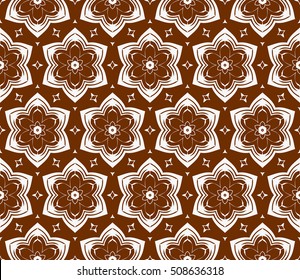 Abstract beautiful flower on brown background. Seamless geometry pattern. Ethnic ornament. For design greeting card, valentine days, wedding, wallpaper, textile, banner, flyer.vector illustration.