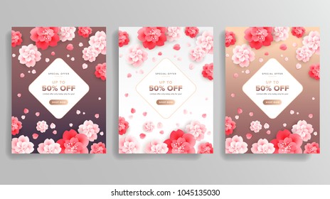 Abstract beautiful flowers vector backgrounds - in rose gold colors - great graphic design for beauty poster, golden flyer, brochure cover, fashion discount voucher, wedding anniversary invitation