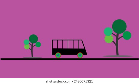 Abstrakter wunderschöner Gasbus und Bäume. Flaches Element- und Symboldesign.