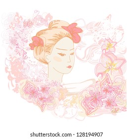  Abstract Beautiful geisha doodle Portrait