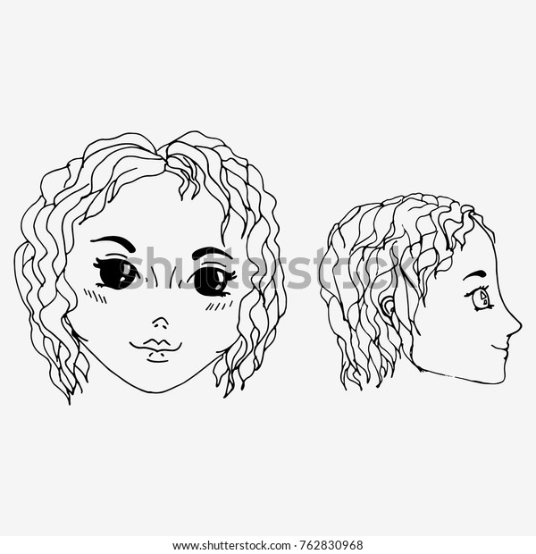 Abstract Beautiful Girl Short Curly Hair Stock Vector Royalty