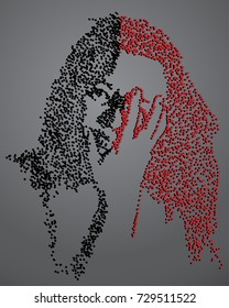 Abstract beautiful girl silhouette. Vector illustration of dot work Scared young woman covering her face