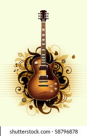 Abstract with beautiful  guitar on a yellow background