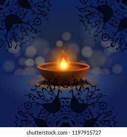 Abstract beautiful Happy Diwali background. Burning candle on dark background. EPS 10