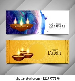 Abstract beautiful Happy Diwali banners set vectpr