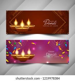 Abstract beautiful Happy Diwali banners set
