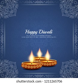 Abstract Beautiful Happy Diwali Greeting Blue Background