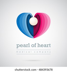 Abstract beautiful heart with pearl in center logo template. For medical centers and beauty salons. Creative symbol for company identity, advertising, poster, leaflet, banner, web and flyer.