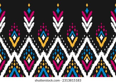 Abstract beautiful ikat art. Ethnic seamless pattern in tribal. American, Mexican style. Design for background, illustration, clothing, carpet, batik, fabric, embroidery.