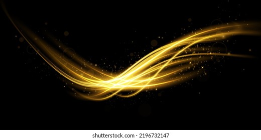 Abstract beautiful light background. Magic sparks on a dark background. Mystical speed stripes, glitter effect. Shine of cosmic rays. Neon lines of speed and fast wind. Glow effect, powerful energy.  