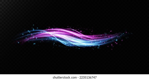 Abstract beautiful light background. Magic sparks on a dark background. Mystical speed stripes, glitter effect. Shine of cosmic rays. Neon lines of speed and fast wind. Glow effect, powerful energy. 