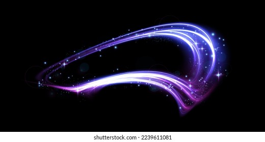 Abstract beautiful light background. Magic sparks on a dark background. Mystical speed stripes, glitter effect. Shine of cosmic rays. Neon lines of speed and fast wind. Glow effect, powerful energy. 