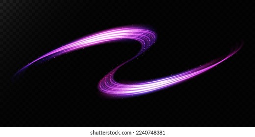 Abstract beautiful light background. Magic sparks on a dark background. Mystical speed stripes, glitter effect. Shine of cosmic rays. Neon lines of speed and fast wind. Glow effect, powerful energy. 