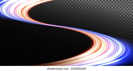 Abstract beautiful light background. Magic sparks on a dark background. Mystical speed stripes, glitter effect. Shine of cosmic rays. Neon lines of speed and fast wind. Glow effect, powerful energy. 