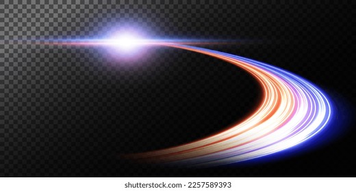 Abstract beautiful light background. Magic sparks on a dark background. Mystical stripes of speed, Blue and red. Shine effect. The glow of cosmic rays. Neon lines of speed and fast wind. Glow effect, 
