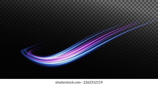 Abstract beautiful light background. Magic sparks on a dark background. Mystical speed stripes, glitter effect. Shine of cosmic rays. Neon lines of speed and fast wind. Glow effect, powerful energy. 