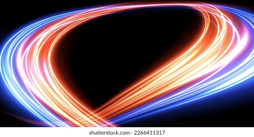 Abstract beautiful light background. Magic sparks on a dark background. Mystical speed stripes, glitter effect. Shine of cosmic rays. Neon lines of speed and fast wind. Glow effect, powerful energy. 