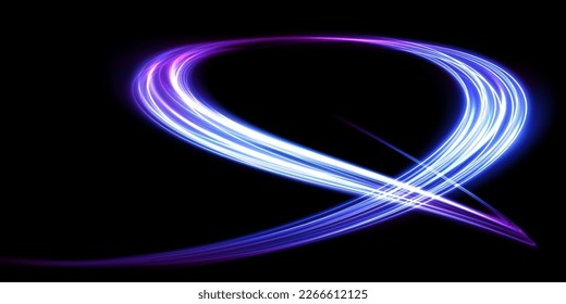Abstract beautiful light background. Magic sparks on a dark background. Mystical speed stripes, glitter effect. Shine of cosmic rays. Neon lines of speed and fast wind. Glow effect, powerful energy. 