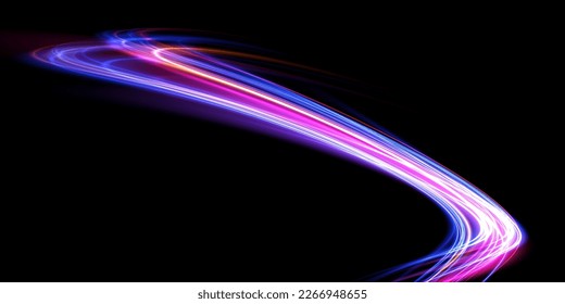 Abstract beautiful light background. Magic sparks on a dark background. Mystical speed stripes, glitter effect. Shine of cosmic rays. Neon lines of speed and fast wind. Glow effect, powerful energy. 