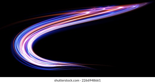 Abstract beautiful light background. Magic sparks on a dark background. Mystical speed stripes, glitter effect. Shine of cosmic rays. Neon lines of speed and fast wind. Glow effect, powerful energy. 