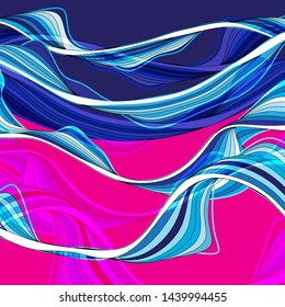 Abstract beautiful linear super wave vector graphics on a dark background. Template for design web pages or poster.