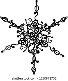 Abstract beautiful mandala design on white background. Ornate snowflake. Decorative doodle element. Vector illustration.