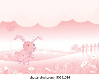 abstract beautiful meadow pattern background with isolated cute bunny