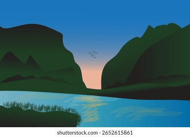 Abstract beautiful mountain with river landscape, nature view, vector illustration design background