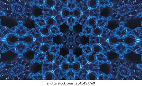 Abstract beautiful multicolor kaleidoscope background. Psychedelic blue geometric shapes. Beautiful multicolor kaleidoscopic texture. Unique kaleidoscope design. Vector illustration.
