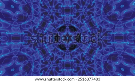 Abstract beautiful multicolor kaleidoscopic background. Psychedelic blue geometric shapes. Beautiful multicolor kaleidoscopic texture. Unique kaleidoscope design in 4K. Vector illustration