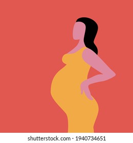 Abstract beautiful pregnant woman in minimal modern flat art style. Pregnant woman silhouette sideways. Motherhood, maternity and pregnancy concept. Vector illustration