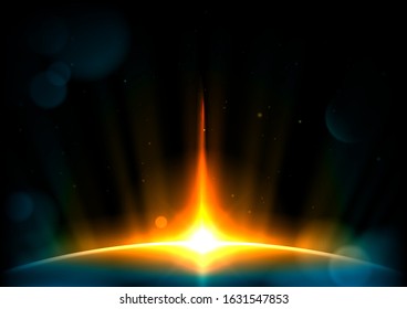 Abstract Beautiful Rays Of Light And Big Blue Planet. EPS10 VEctor