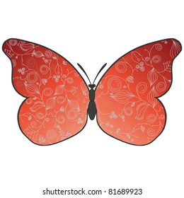 Abstract beautiful red butterfly with a flower pattern