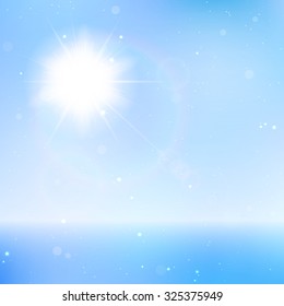 Abstract beautiful sea and sky background with sun halo. Vector eps10 illustration