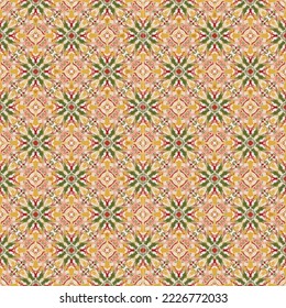 abstract beautiful seamless green star flower and yellow background  fabric pattern background, fashion art decroation textile ornament 