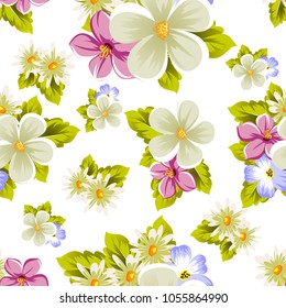 abstract beautiful seamless pattern of flowers. For your design of greeting cards, invitations, fabric. Vector illustration.