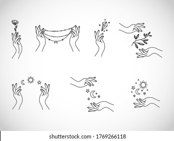 Abstract beautiful set of illustrations with hands vector