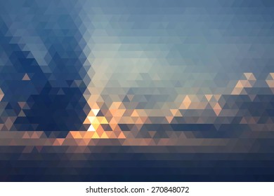 Abstract Beautiful Sunset In Clouds Geometric Triangular Low Poly. Vector Illustration