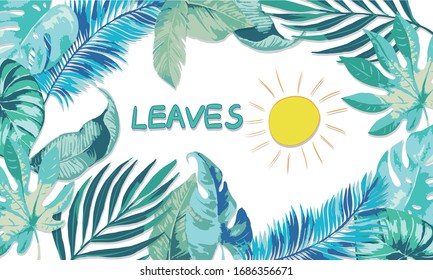 Abstract beautiful turquoise vector tropical leaves