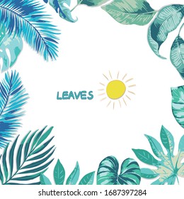 Abstract beautiful turquoise vector tropical leaves