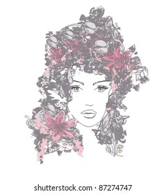 Abstract Beautiful Woman doodle Portrait