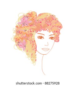 Abstract Beautiful Woman doodle Portrait
