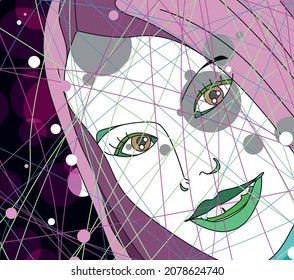 Abstract beautiful woman face . Fashion. Beautiful face of a woman. Girl poster. Smiling Clown Girl