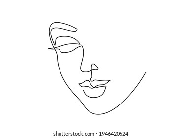 Abstract beautiful woman face on white background. Continuous one line drawing. Vector illustration