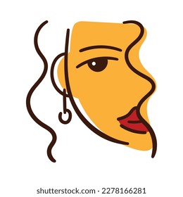 Abstract beautiful woman half face on white background. Flat design vector. Line. Outline. Hand drawn. Eps 10.