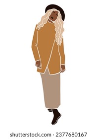 Abstract beautiful woman in hat illustration. Vector illustration.