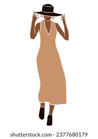 Abstract beautiful woman in hat illustration. Vector illustration.